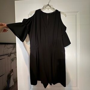 Zara Black Dressy Romper- Cold Shoulder & Frill Sleeve